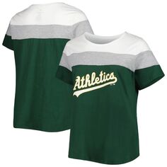 Женская бело-зеленая футболка Oakland Athletics больших размеров с цветными блоками Unbranded