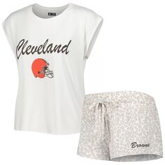 Женский комплект для сна, белая/кремовая футболка Concepts Sport, трикотажная футболка и шорты Cleveland Browns Montana Unbranded