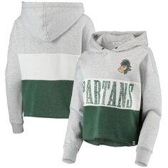 Женский укороченный пуловер с капюшоном &apos;47 Heathered Grey/Heathered Hunter Green Michigan State Spartans Lizzy с цветными блоками Unbranded