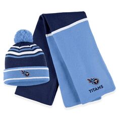 Женская одежда от Erin Andrews Темно-синяя вязаная шапка Tennessee Titans с цветными блоками и манжетами, помпоном и шарфом Unbranded
