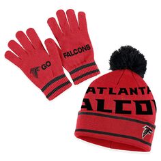 Женская одежда Erin Andrews Red Atlanta Falcons Вязаная шапка с двойными жаккардовыми манжетами, комплект с помпоном и перчатками Unbranded