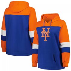 Женский пуловер с капюшоном Royal New York Mets больших размеров с цветными блоками Unbranded