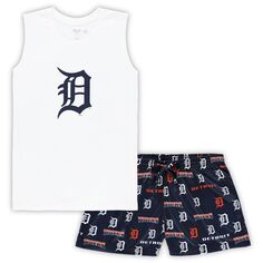 Женский спортивный комплект белого/темно-синего цвета Detroit Tigers плюс размер майка и шорты для сна Unbranded