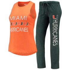 Женский спортивный зеленый/оранжевый топ на бретелях Miami Hurricanes и брюки для сна Unbranded