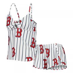 Женский спортивный комплект Concepts Sport White Boston Red Sox Reel со сплошным принтом, майка и шорты для сна Unbranded