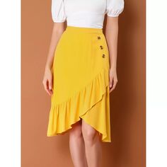Женская повседневная асимметричная юбка с эластичной резинкой на талии и рюшами по краю ALLEGRA K, желтый
