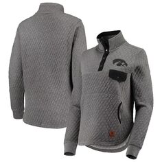 Женский стеганый пуловер с застежкой на четверть кнопки для прессы, серый/черный Iowa Hawkeyes Magnum Unbranded