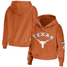 Женская одежда Erin Andrews Texas Orange Укороченный пуловер с капюшоном в смешанной технике Texas Longhorns Unbranded