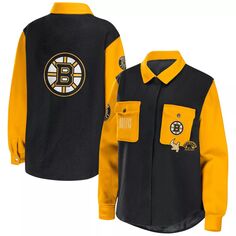 Женская одежда Erin Andrews, черная/золотая куртка-рубашка на пуговицах Boston Bruins с цветными блоками Unbranded
