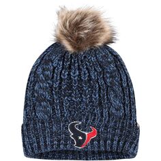 Женская темно-синяя вязаная шапка с манжетами и помпоном Meeko Houston Texans Logo &apos;47 Unbranded