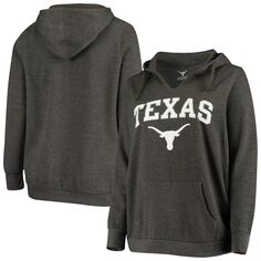 Женский темно-серый пуловер с капюшоном Texas Longhorns размера плюс с вырезом и капюшоном Unbranded