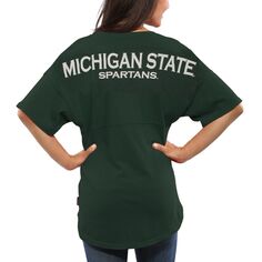 Женская зеленая футболка оверсайз из джерси Michigan State Spartans Spirit Unbranded