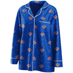 Женская одежда от Erin Andrews - Синий комплект для сна с рубашкой на пуговицах и брюками с длинными рукавами New York Knicks Unbranded
