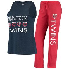 Женский спортивный красный/темно-синий комплект для сна Minnesota Twins Meter Muscle Майка и брюки Concepts Unbranded