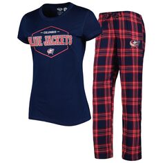 Женские спортивные темно-синие/красные куртки Columbus Blue, футболка со значком и брюки, комплект для сна Unbranded