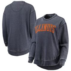Женский темно-синий свитшот Pressbox Illinois Fighting Illini Vintage Wash Pullover Unbranded