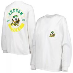 Женская студенческая одежда, белая футболка с длинными рукавами и карманами Oregon Ducks Unbranded