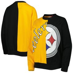 Женский пуловер с большим лицом Mitchell &amp; Ness, черный/золотой свитшот Pittsburgh Steelers Unbranded
