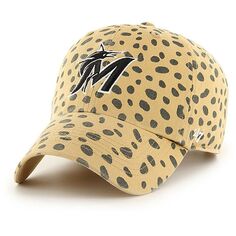 Женская регулируемая шляпа коричневого цвета Miami Marlins Cheetah Clean Up &apos;47 Unbranded