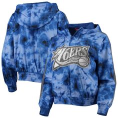 Женская ветровка Mitchell &amp; Ness Royal Philadelphia 76ers Galaxy, пуловер с капюшоном и молнией во всю длину Unbranded