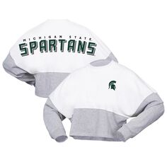 Женский трикотаж Spirit, белая укороченная футболка из джерси с длинными рукавами, штат Мичиган, Spartans Heather Block Unbranded