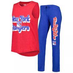 Женский спортивный красный/синий комплект для сна New York Rangers Meter Muscle Майка и брюки Concepts Unbranded