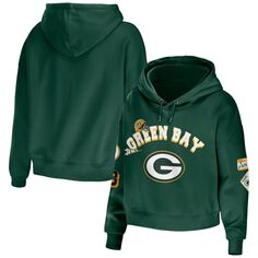 Женская одежда Erin Andrews Green Green Bay Packers Скромный укороченный пуловер с капюшоном Unbranded