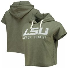 Женский оригинальный ретро-брендовый оливковый укороченный пуловер с короткими рукавами LSU Tigers, толстовка с капюшоном Unbranded