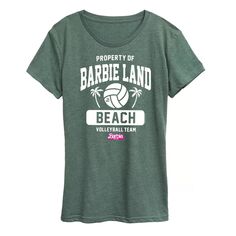 Футболка Juniors&apos; Barbie The Movie Property Of Barbie Land с изображением команды по пляжному волейболу Barbie, зеленый