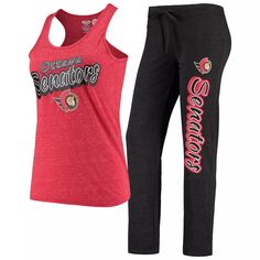 Женские спортивные брюки черного/красного цвета Ottawa Senators Satellite, комплект для сна и топа на бретелях Unbranded