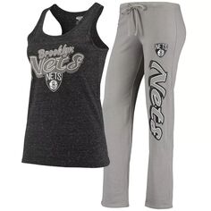 Женская спортивная серая/черная майка и брюки Brooklyn Nets Racerback, комплект для сна для женщин Concepts Unbranded