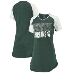 Женская спортивная зелено-белая ночная рубашка Michigan State Spartans реглан с v-образным вырезом Concepts Unbranded