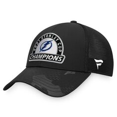 Мужская брендовая черная бейсболка Fanatics Tampa Bay Lightning 2021, регулируемая кепка дальнобойщика для раздевалки Кубка Стэнли Чемпионов