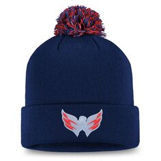 Мужская вязаная шапка с манжетами и помпоном Fanatics темно-синего цвета с логотипом Washington Capitals