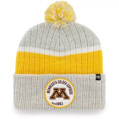 Мужская серая вязаная шапка с манжетами и помпоном &apos;47 Minnesota Golden Gophers Holcomb