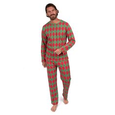 Мужская хлопковая пижама свободного покроя Leveret из двух предметов Argyle