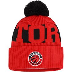 Мужская красная вязаная шапка New Era Toronto Raptors Sport с логотипом, манжетами и помпоном