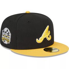 Мужская приталенная шляпа New Era черная/золотая Atlanta Braves 59FIFTY