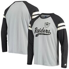 Мужская стартовая серебристая/черная футболка Tri-Blend Las Vegas Raiders Throwback League реглан с длинными рукавами Starter