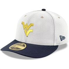 Мужская шляпа New Era White/темно-синяя, West Virginia Mountaineers, базовая низкопрофильная 59FIFTY, облегающая шляпа