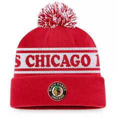 Мужская красная винтажная спортивная курортная шапка с манжетами и помпоном Fanatics Chicago Blackhawks