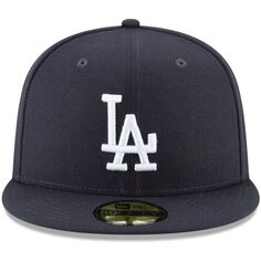 Мужская темно-синяя кепка New Era Los Angeles Dodgers с логотипом белая 59FIFTY приталенная кепка