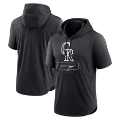 Мужской пуловер с короткими рукавами и капюшоном Nike Black Colorado Rockies Logo Lockup Performance