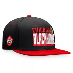 Мужская двухцветная кепка Snapback в стиле ретро с логотипом Fanatics черного/красного цвета Chicago Blackhawks Heritage