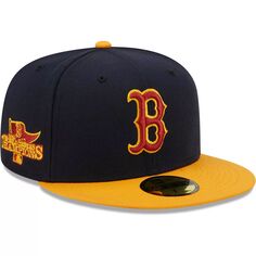 Мужская приталенная шляпа New Era Navy/Gold Boston Red Sox Primary Logo 59FIFTY