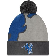 Мужская вязаная шапка New Era Graphite Indianapolis Colts Logo Whiz Redux с манжетами