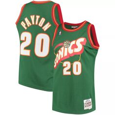 Мужская майка Mitchell &amp; Ness Gary Payton Green Seattle SuperSonics 1995-96 Hardwood Classics Swingman