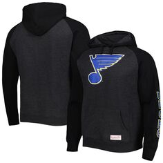 Мужской пуловер с капюшоном Mitchell &amp; Ness Heather Black St. Louis Blues и рваным логотипом реглан