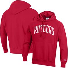 Мужской пуловер с капюшоном Champion Scarlet Rutgers Scarlet Knights Team Arch обратного переплетения