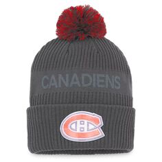 Мужская темно-серая мужская шапка Fanatics Montreal Canadiens Authentic Pro Home с манжетами и помпоном